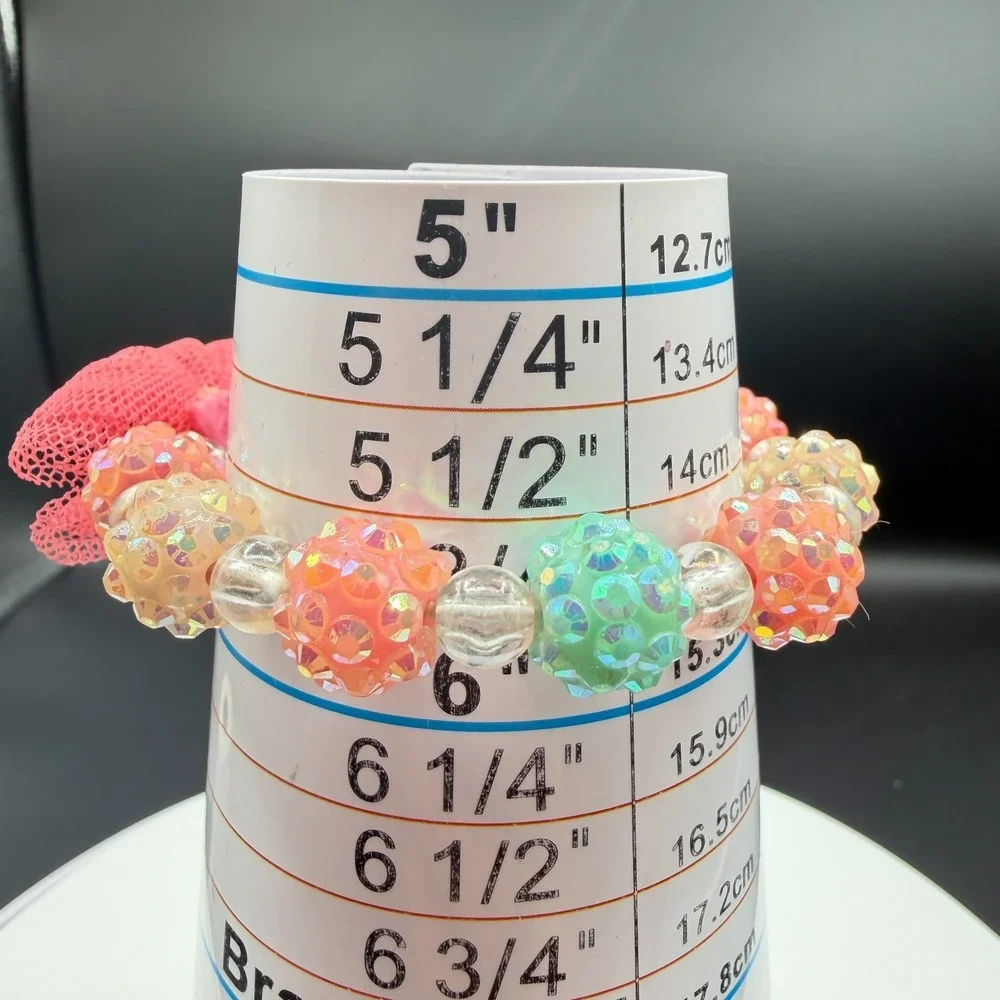 Girls Pink Flower Beaded Stretch Bracelet Sparkly Pastel Kids Gift Cute Floral